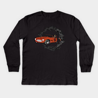 Race car coming out of dust Kids Long Sleeve T-Shirt